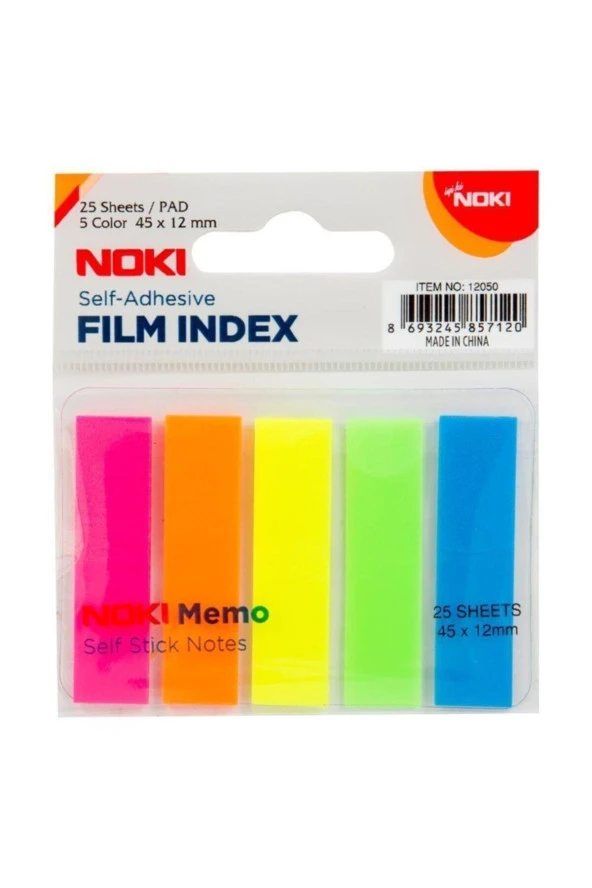 Noki Memo Film Index Yapışkanlı 5 Renkli Ayraç 45x12 mm 12050 (48 Paket)