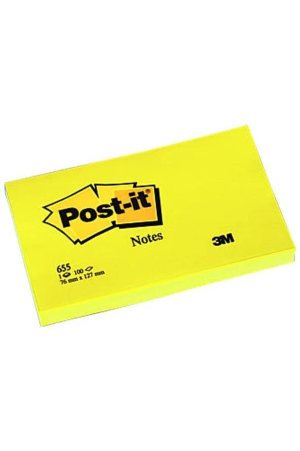 Post-it 655 Yapışkanlı Not Kağıdı 76 mm x 127 mm Sarı 100 Yaprak (12 Koçan)