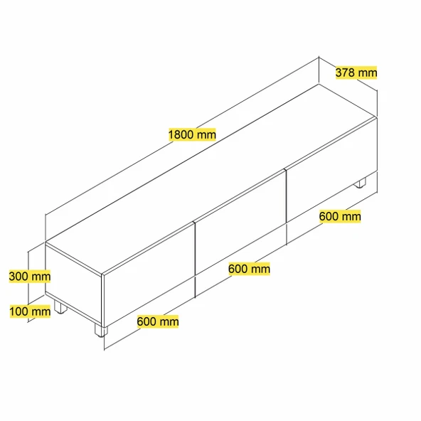 LENDA Deren 3 Kapaklı Tv Ünitesi - Siyah 180 cm - 5
