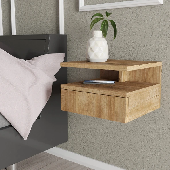 LENDA Bergama Kapaklı Raflı Duvara Monte Komodin - Atlantik Çam