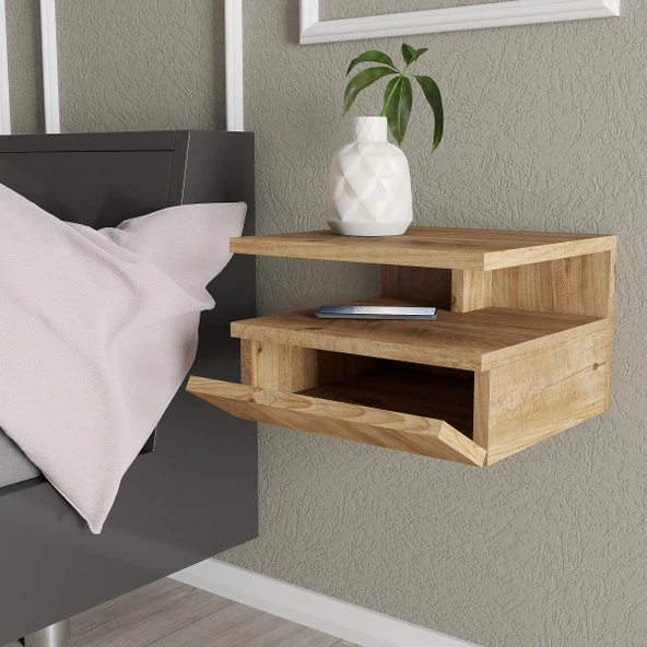 LENDA Bergama Kapaklı Raflı Duvara Monte Komodin - Atlantik Çam - 2