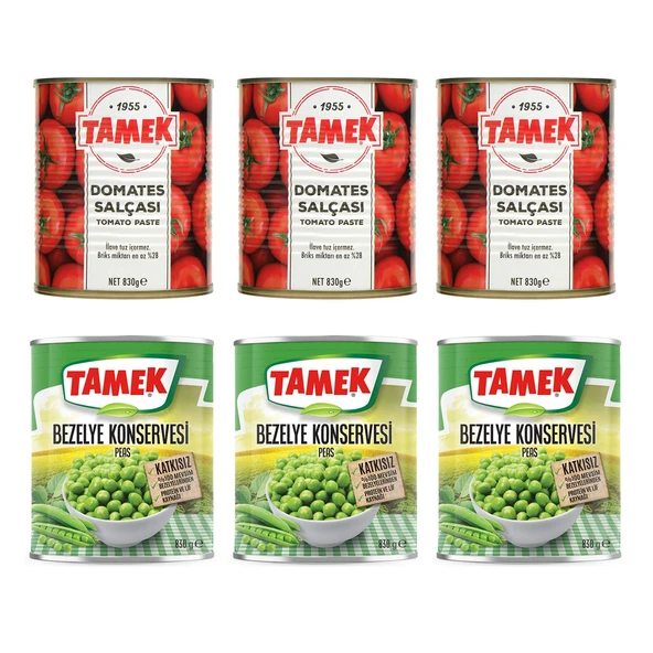 Tamek Domates Salçası 830 gr + Bezelye 830 gr 6 li Set