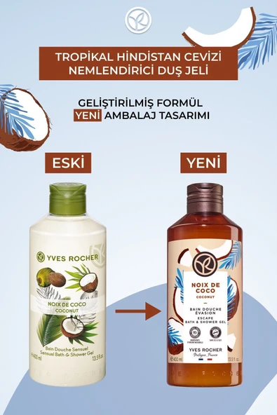 YVES ROCHER Nemlendirici Duş Jeli - Tropikal Hindistan Cevizi - 400ml-45966 - 2