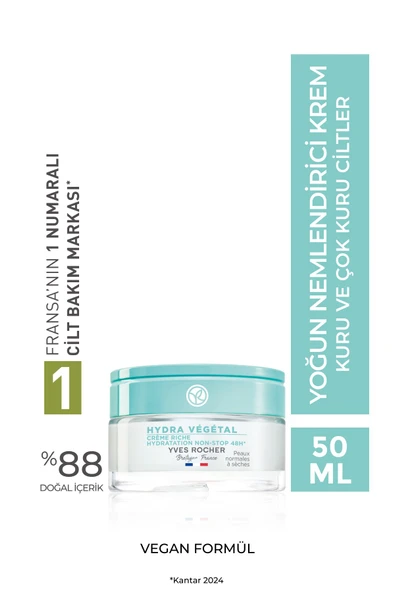 YVES ROCHER Çok Kuru Cilt, Aloe Vera&Üre&Shea, Yoğun Krem-Hydra Vegetal Bitkisel Nemlendirici Bakım-50ml