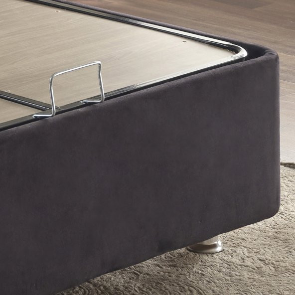 Niron Ela Baza - 80X180 Cm Tek Kişilik Sandıklı Siyah Kumaş Baza Silinebilir Soho Kumaş - 3