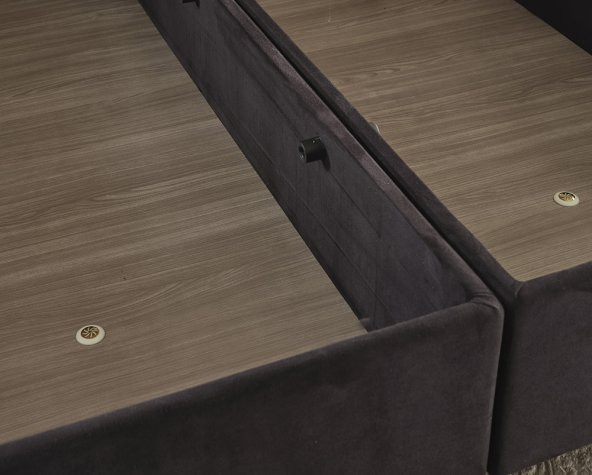 Niron Ela Baza - 80X180 Cm Tek Kişilik Sandıklı Siyah Kumaş Baza Silinebilir Soho Kumaş - 5