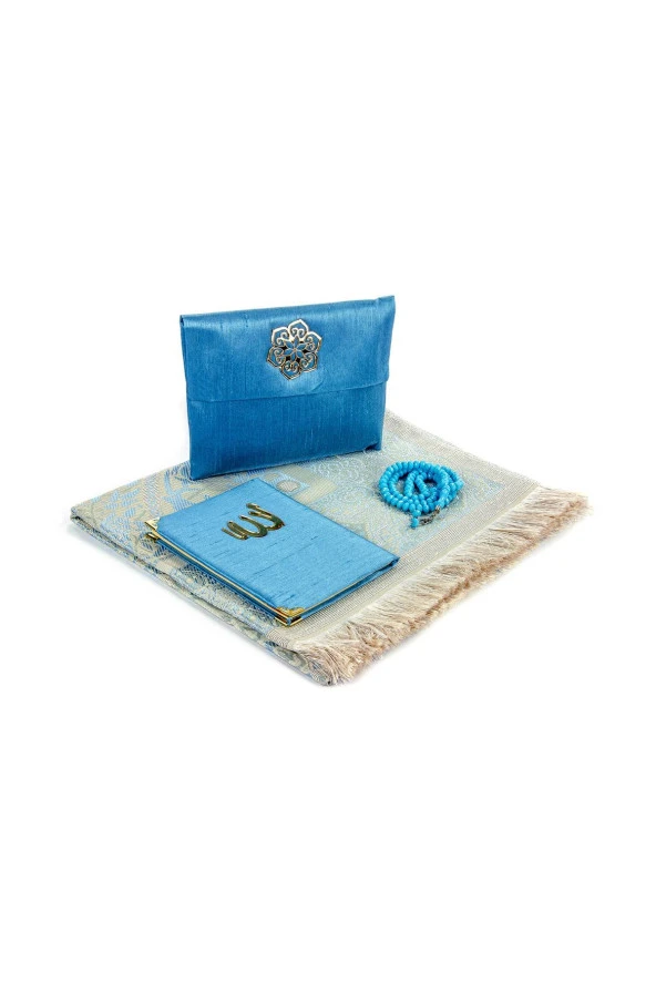 Seccade Seti - Şantuk Kaplı Yasin - Seccade - Tesbih - Mavi Renk - Resim 2