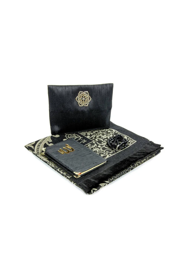 Seccade Seti - Şantuk Kaplı Yasin - Seccade - Tesbih - Siyah Renk - Resim 2