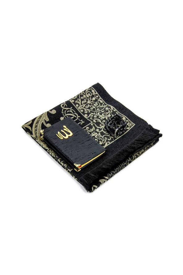 Seccade Seti - Şantuk Kaplı Yasin - Seccade - Tesbih - Siyah Renk - Resim 3