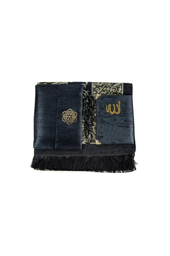 Seccade Seti - Şantuk Kaplı Yasin - Seccade - Tesbih - Siyah Renk - Resim 4