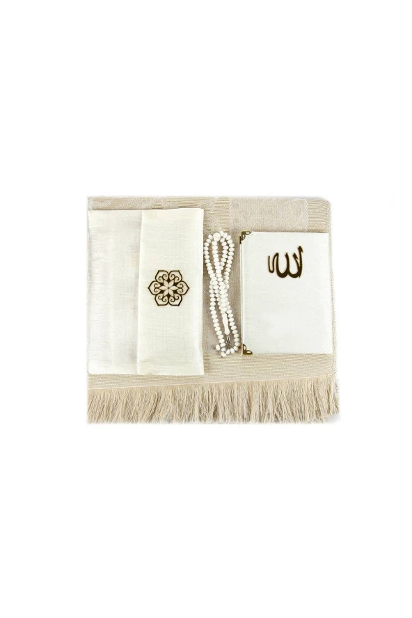 Seccade Seti - Şantuk Kaplı Yasin - Seccade - Tesbih - Beyaz Renk - Resim 4