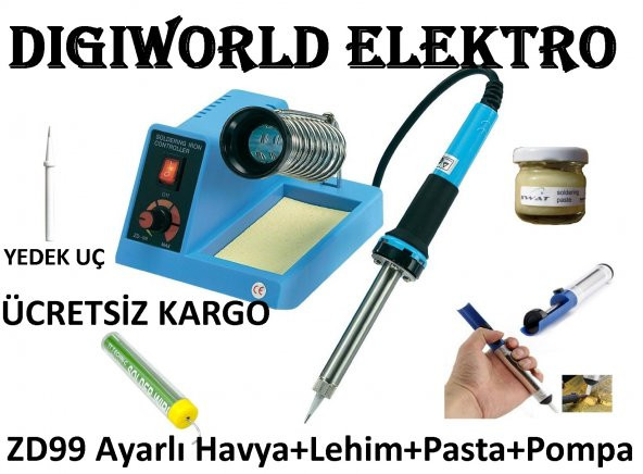 ZD99 Ayarlı Kalem Havya+Yedek Uç+Lehim+Pasta+Lehim Pompası Set