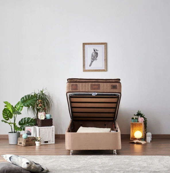 Niron  W. Cotton 90x190 cm Tek Kişilik Pedli Yatak Baza Başlık Takımı - Kumaş Baza, Başlık ve Yatak Seti - Resim 6