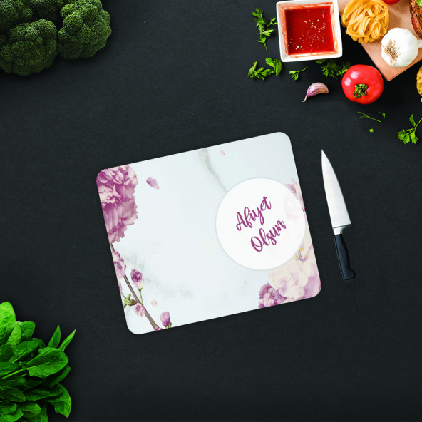 DECORITA Cam Kesme Tahtası - Afiyet olsun - Pudra Pembe Çiçekler - 2