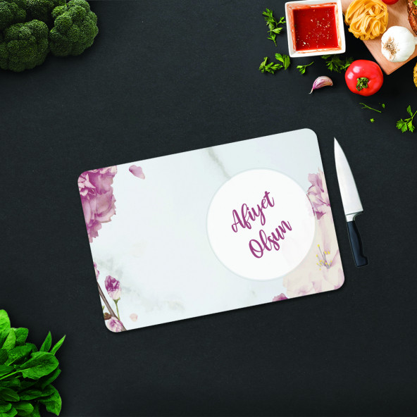 DECORITA Cam Kesme Tahtası - Afiyet olsun - Pudra Pembe Çiçekler - 4