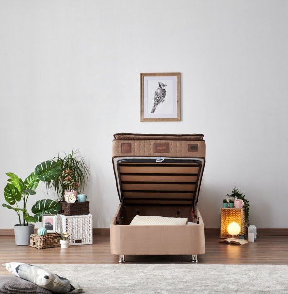 Niron  W. Cotton 100x200 cm Tek Kişilik Pedli Yatak Baza Başlık Takımı - Kumaş Baza, Başlık ve Yatak Seti - Resim 6