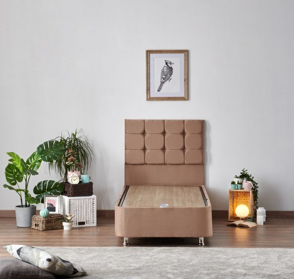 Niron  W. Cotton 100x200 cm Tek Kişilik Pedli Yatak Baza Başlık Takımı - Kumaş Baza, Başlık ve Yatak Seti - Resim 7