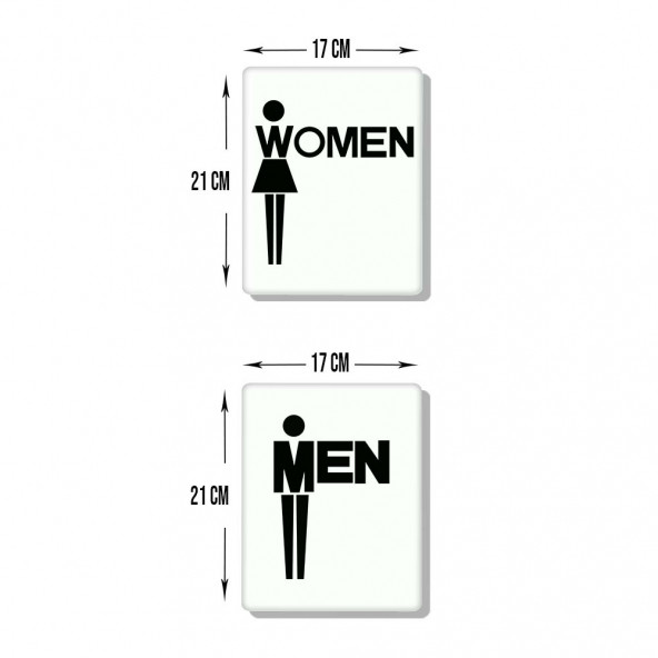 DECORITA Cam Wc Yönlendirme Levhası - 2'li Set Beyaz Women - Men - 21cm x 17cm