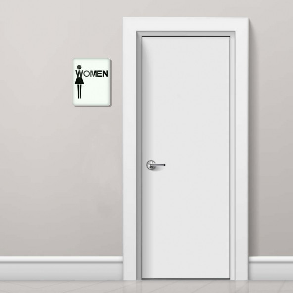 DECORITA Cam Wc Yönlendirme Levhası - 2'li Set Beyaz Women - Men - 21cm x 17cm - 3