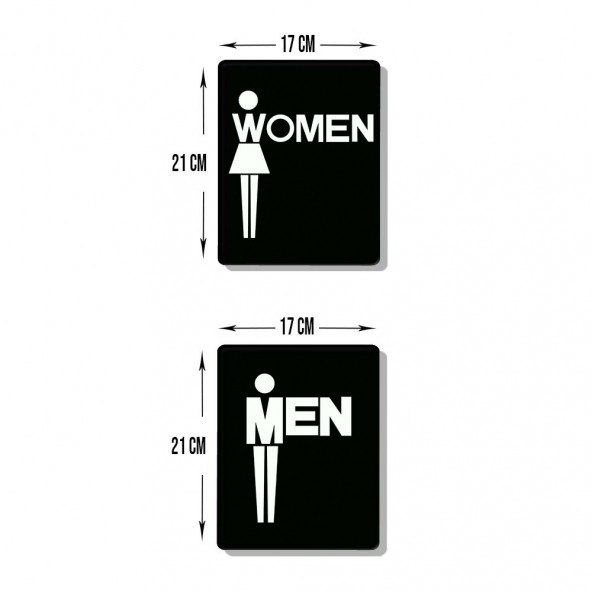 DECORITA Cam Wc Yönlendirme Levhası - 2'li Set Beyaz Siyah Women - Men - 21cm x 17cm