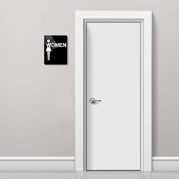 DECORITA Cam Wc Yönlendirme Levhası - 2'li Set Beyaz Siyah Women - Men - 21cm x 17cm - 3