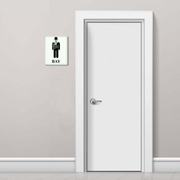 DECORITA Cam Wc Yönlendirme Levhası - 2'li Set Beyaz Bayan - Bay - 21cm x 17cm - 2