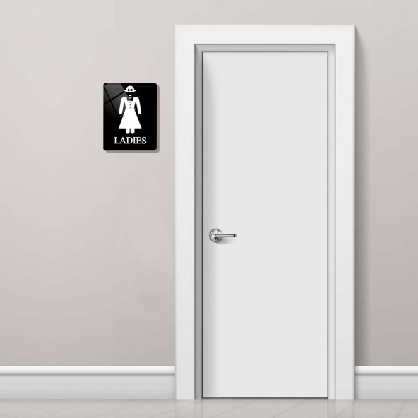 DECORITA Cam Wc Yönlendirme Levhası - 2'li Set Siyah Ladies - Gents - 21cm x 17cm - 3