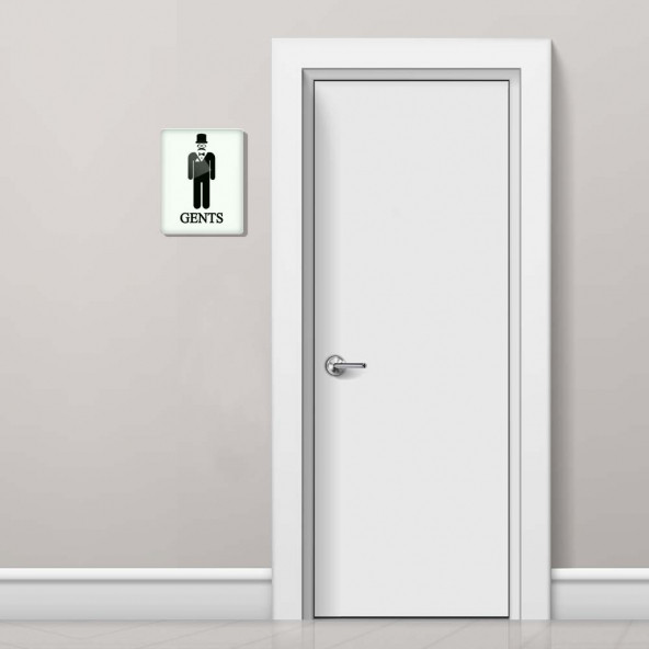 DECORITA Cam Wc Yönlendirme Levhası - 2'li Set Beyaz Ladies - Gents - 21cm x 17cm - 2