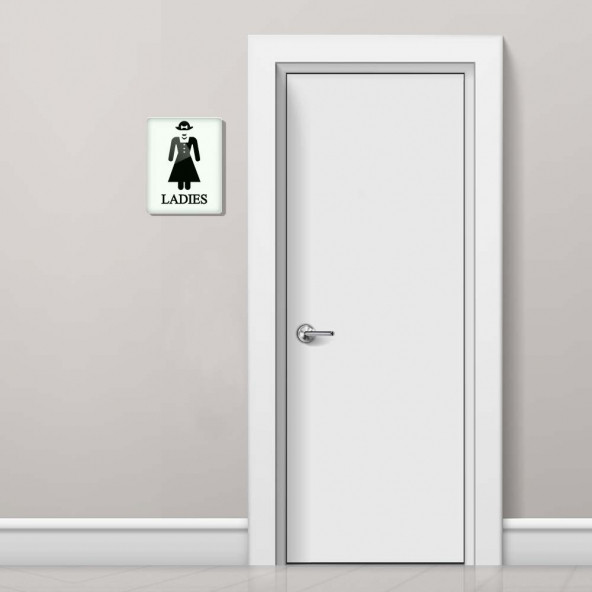 DECORITA Cam Wc Yönlendirme Levhası - 2'li Set Beyaz Ladies - Gents - 21cm x 17cm - 3