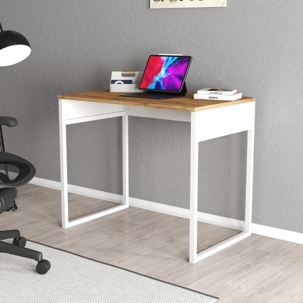 LENDA Destina Metal Ayaklı Çalışma Masası - Atlantik Çam / Beyaz