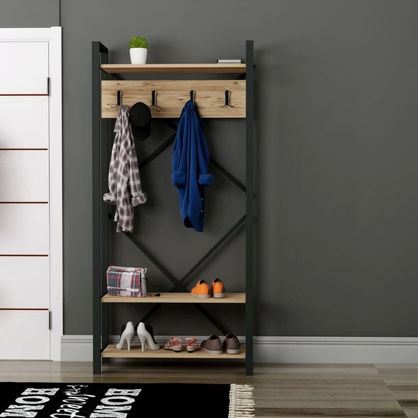 LENDA Verona Metalli Askılıklı Vestiyer - Atlantik Çam - 2