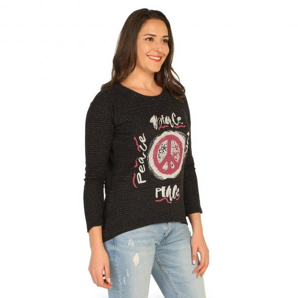 Birse Bayan Önü Baskılı Bluz Siyah 2064 - 3