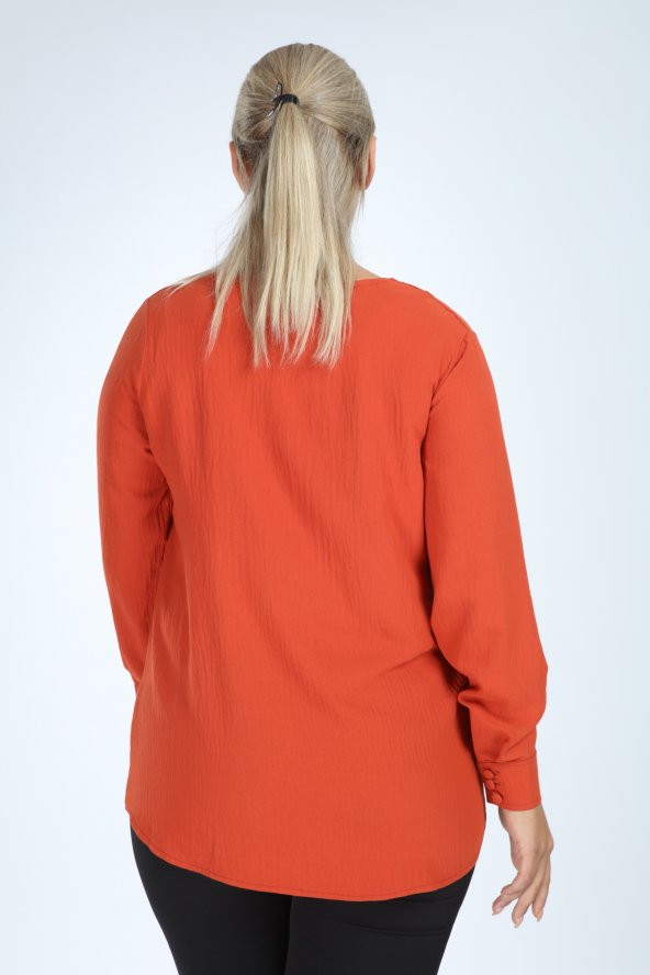 Lir Kadın Büyük Beden Uzun Kol Düğmeli Bluz Tarçın L2323 - 5