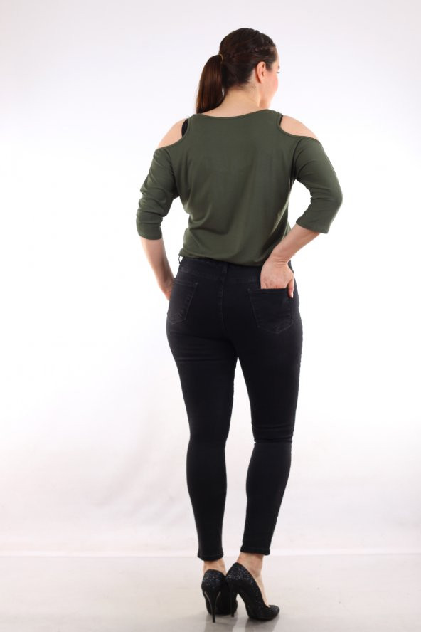 Pianoluce Kadın Taş İşlemeli Kot Pantolon Siyah 49122 - 4