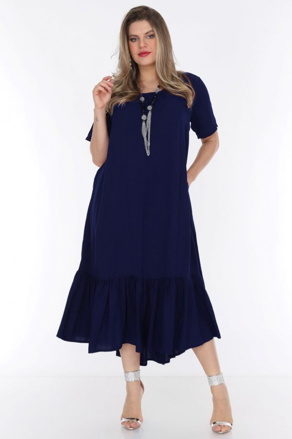 Schık Kadın Büyük Beden Elbise Lacivert 1569 - 2