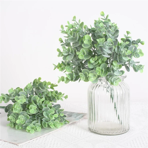 Nettenevime Yapay Çiçek Okaliptus Şimşir Demeti Pudralı Pastel Yeşil Garnitür Aradal Dekoratif Yapay Bitki - Resim 8