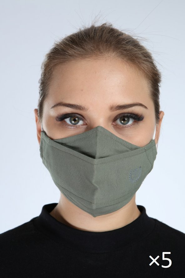 Pianoluce Yıkanabilir 3 Katlı Pamuklu 5 lı Maske Haki P10012 - 2