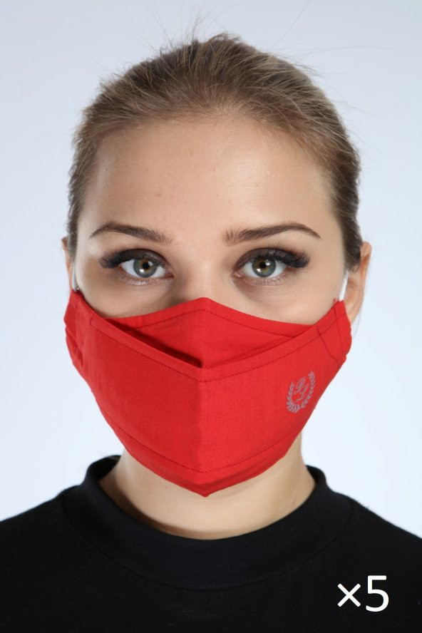 Pianoluce Yıkanabilir 3 Katlı Pamuklu 5 lı Maske Kırmızı P10012 - 2