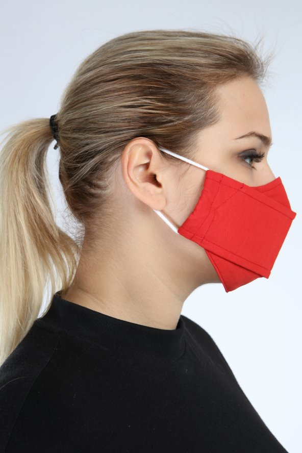 Pianoluce Yıkanabilir 3 Katlı Pamuklu 5 lı Maske Kırmızı P10012 - 4