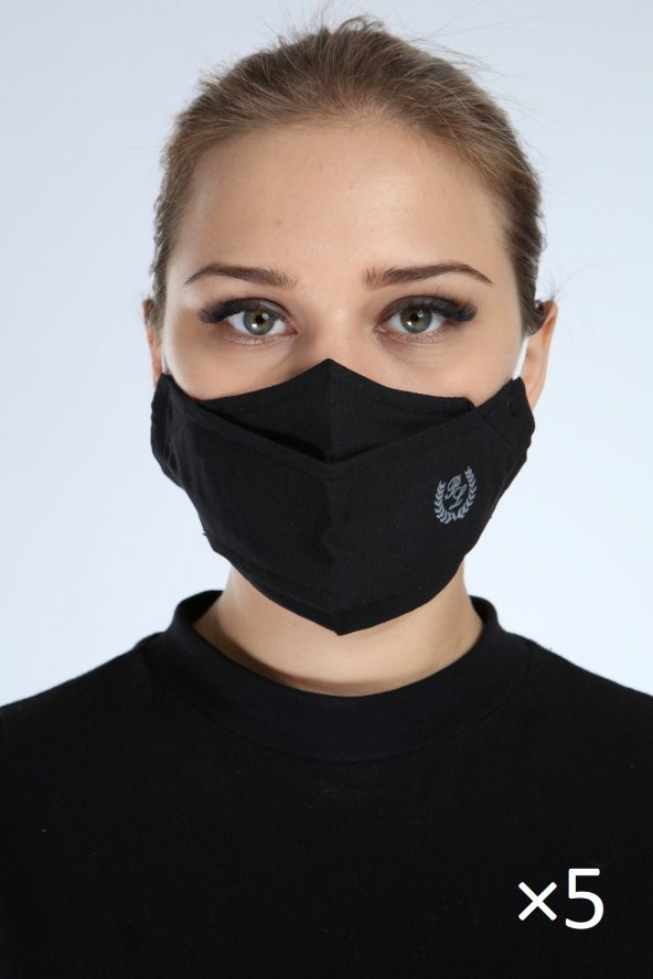 Pianoluce Yıkanabilir 3 Katlı Pamuklu 5 lı Maske Siyah P10012 - 2