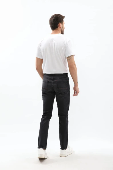 Erkek Yama Detaylı Kırmızı Nakış Likralı Jean Pantolon - 4
