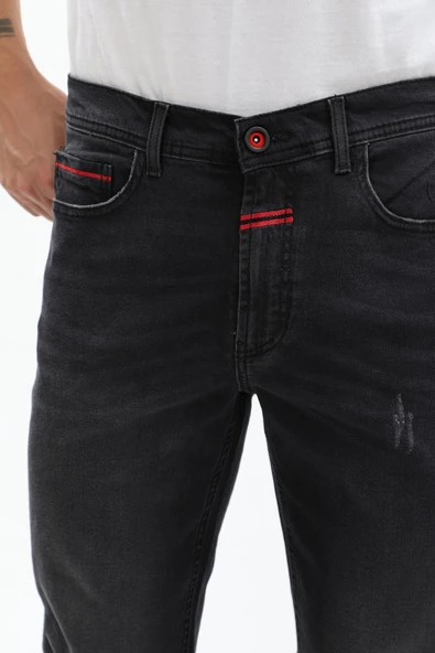 Erkek Yama Detaylı Kırmızı Nakış Likralı Jean Pantolon - 8
