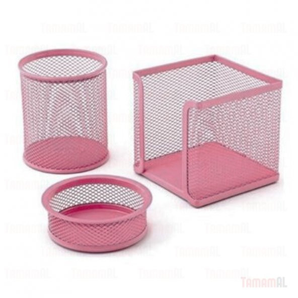 MOR PEMBE PASTEL RENKLER KALEMLİK KÜP BLOK ATAÇ 3LÜ SET METAL FİL - 2