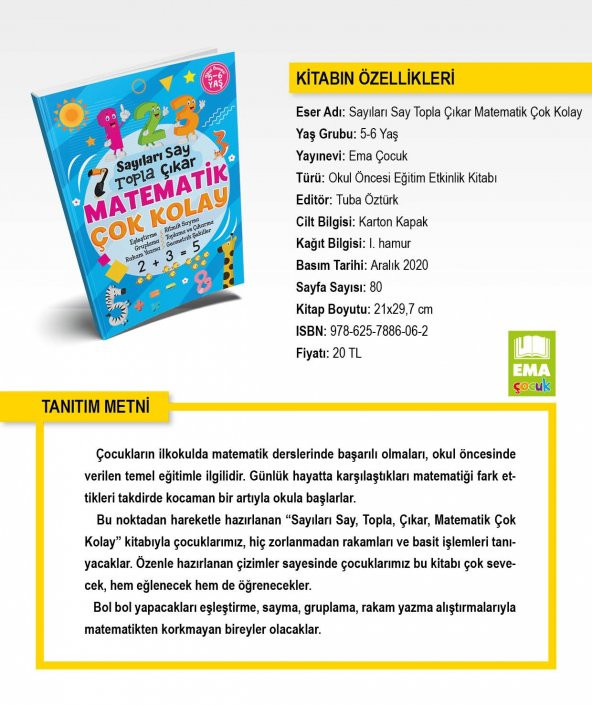 MATEMATİK ÇOK KOLAY SAYILARI SAY TOPLA ÇIKAR OKUL ÖNCESİ EĞİTİM - Resim 4