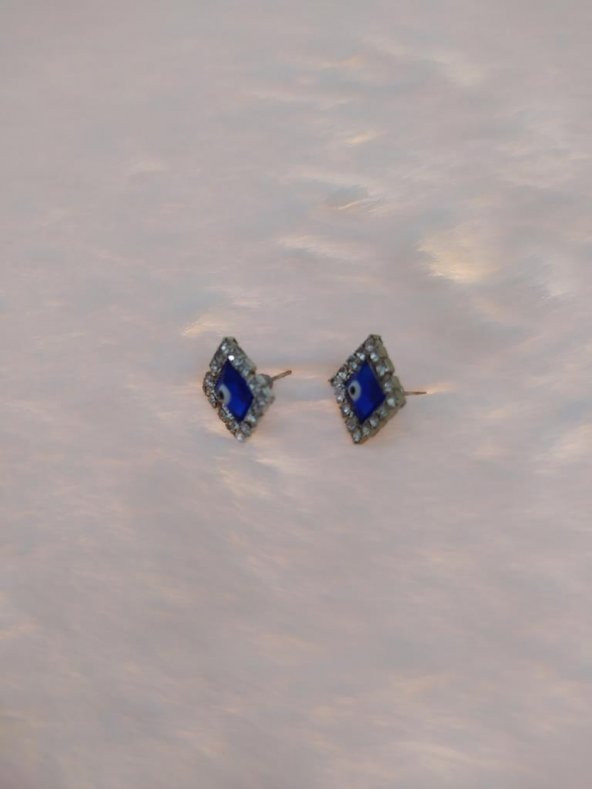 Hdmarketim Nazar boncuklu Swarovski Taşlı Bijuteri Kare Küpe - 4