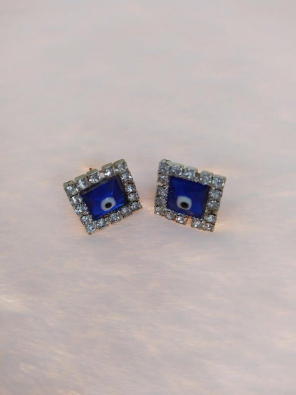 Hdmarketim Nazar boncuklu Swarovski Taşlı Bijuteri Kare Küpe