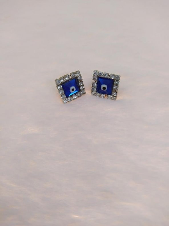 Hdmarketim Nazar boncuklu Swarovski Taşlı Bijuteri Kare Küpe - 2