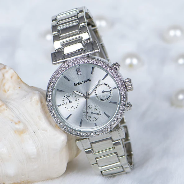 Spectrum Marka Kadın Kol Saati Taşlı Kasa Silver Çelik Kordon ST-303821 - Resim 5