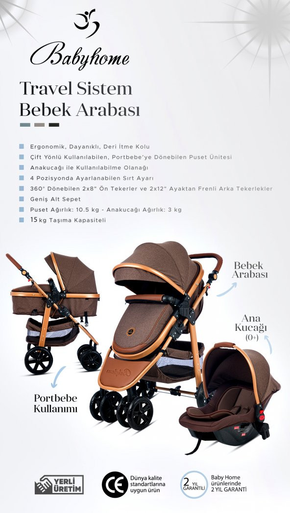 Baby Home 935 Travel Sistem Bebek Arabası 505 Maya Anne Yanı Sepet Beşik Yenidoğan 7in1 Set - 4