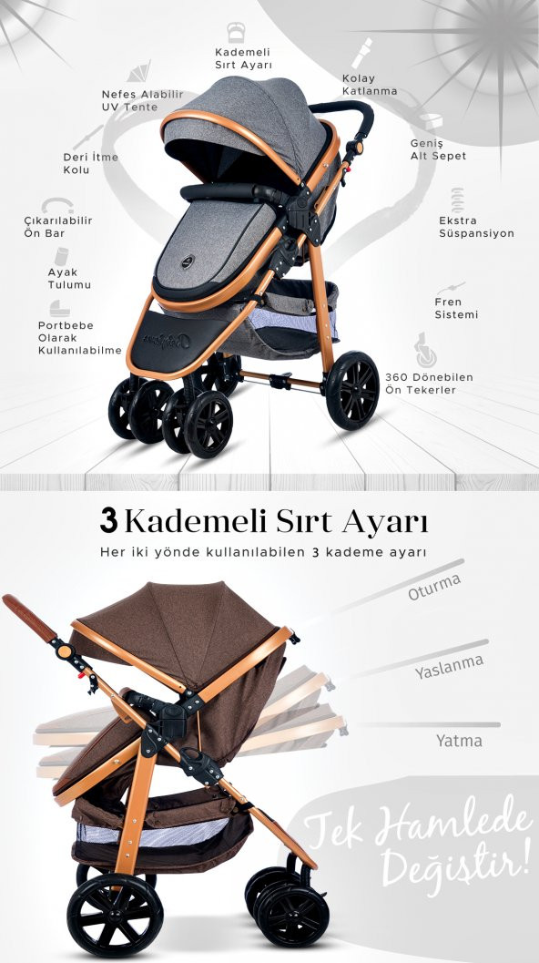 Baby Home 935 Travel Sistem Bebek Arabası 505 Maya Anne Yanı Sepet Beşik Yenidoğan 7in1 Set - 6